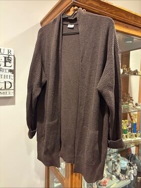 Casual Open-Front Brown Ribbed Cardigan - Women's